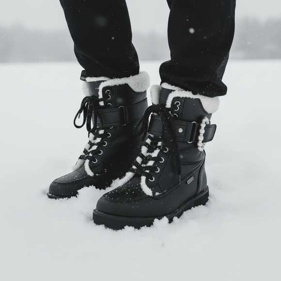 Karl Lagerfeld Shoes - Karl Lagerfeld Paris Dottie Faux Fur Block Heel Leather Booties Size 7